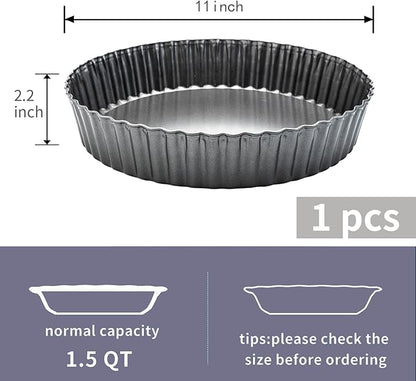 Deep Dish Quiche Pan, 11” x 2” Tall Pie Pan Deep Tart Pan with Removable Bottom, Nonstick Large Fluted Tart Mold Loose Base Round Deep Pizza Pan for Baking Easter Pie