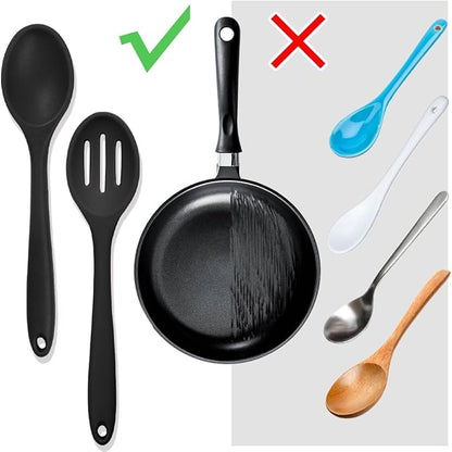 8 Pcs 8inch Heat Resistant Cooking Spoons for Nonstick Cookware Set -Ideal for Cooking, Baking, Mixing, Stirring Includes Slotted & Solid Spoons, Design for Nonstick Cookware (Black+Red+Green+Purple)