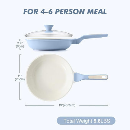SENSARTE Nonstick Ceramic Frying Pan with Lid 11 Inch Omelet Pan Skillet, Free of Intentionally Added PFAS/PTFE Non-toxic Chef's Pan Induction Compatible Pan, Heat Resistant Handle, Glacier Blue
