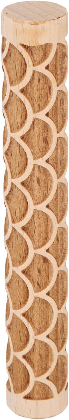 HARFINGTON Wood Clay Roller 4" Fan Pattern Rolling Pins Wood Rollers Pottery Tools Wood Grain Texture Rollers for Clay Baking Dough Playdough DIY
