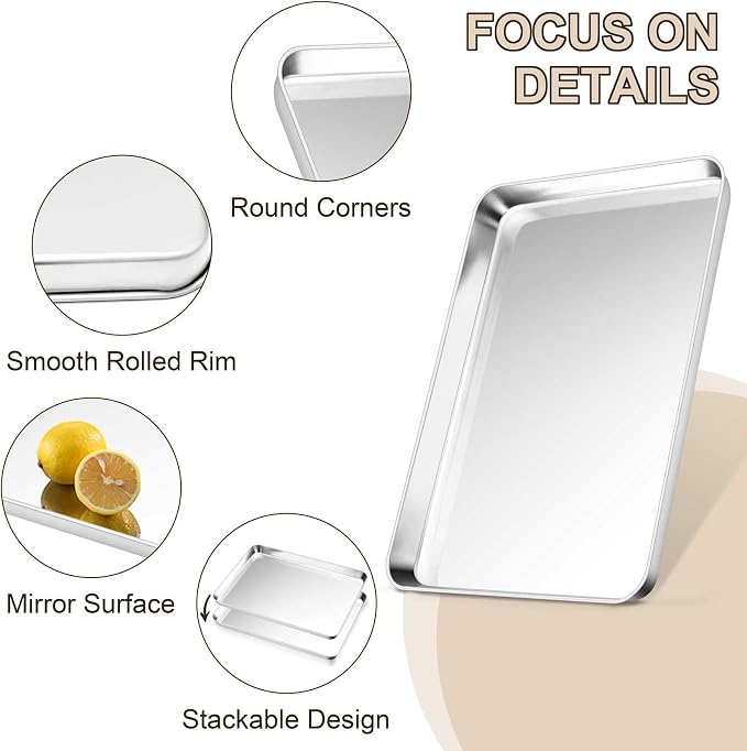 TeamFar Stainless Steel Baking Sheet, 16inch Baking Pans Cookie Sheets for Baking with Cooling Rack & Silicone Baking Mat - 2 Sheet Pans + 2 Roasting Racks + 2 Silicone Mats, Non Toxic, Easy Clean