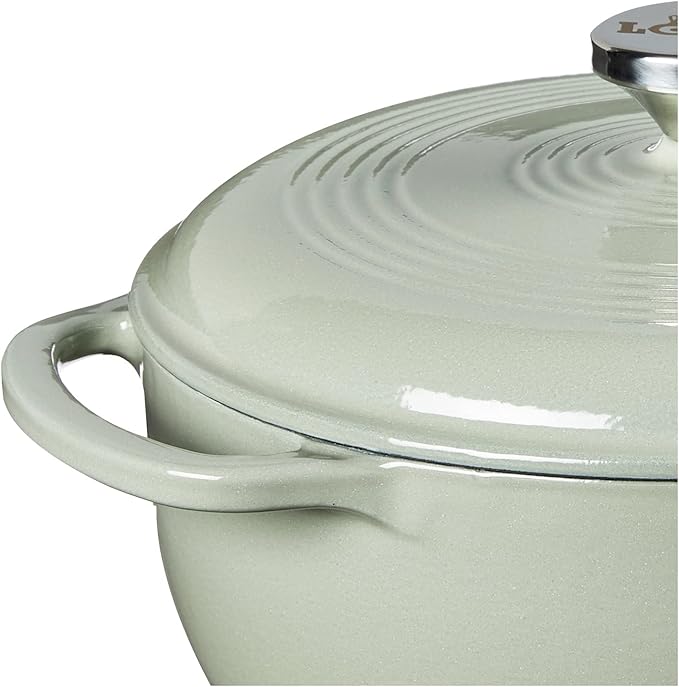 Lodge 4.5 Quart Enameled Cast Iron Dutch Oven with Lid – Dual Handles – Oven Safe up to 500° F or on Stovetop - Use to Marinate, Cook, Bake, Refrigerate and Serve – Desert Sage