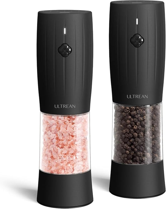 Ultrean Electric Salt and Pepper Grinder Set, USB-C Rechargeable, Salt and Pepper Shakers Spice Mill with 6 Adjustable Coarseness LED Light, Kitchen Appliances for HouseWarming Gifts