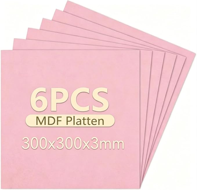 6 Pack Colored MDF Boards for Laser Engraving, 12x12x1/8 (3mm) Unfinished Fiberboard for Laser Cutting, DIY Craft Projects, Home Decor, Sign Making, Woodworking (Pink)