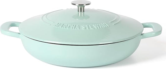 Martha Stewart Gatwick 3.5-Quart Enameled Cast Iron Dutch Oven Braiser – Martha Blue, Durable Nonstick Dutch Oven for Slow Cooking, Braising, and Baking