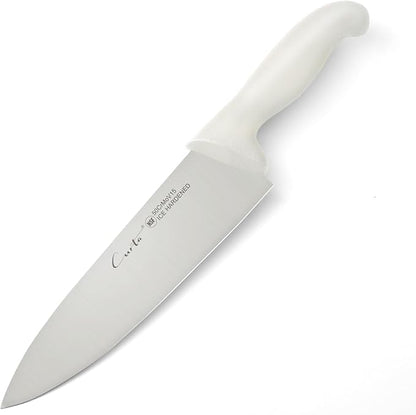 CURTA 8-inch Commercial-Grade Chef's Knife, NSF Listed, Ergonomic, Non-slip White Handle, High Carbon 420 Stainless Steel Forged Blade Straight Edge, Dishwasher Safe, Rust Proof