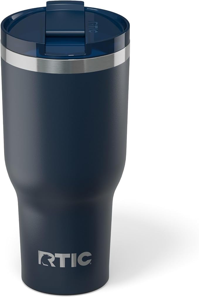 RTIC 40oz Essential Tumbler with Lid, Ceramic Lined, Insulated, Stainless Steel, Metal, Double Wall Vacuum-Insulation, Travel Cup for Iced Coffee, Tea, Hot and Cold Drink, Navy
