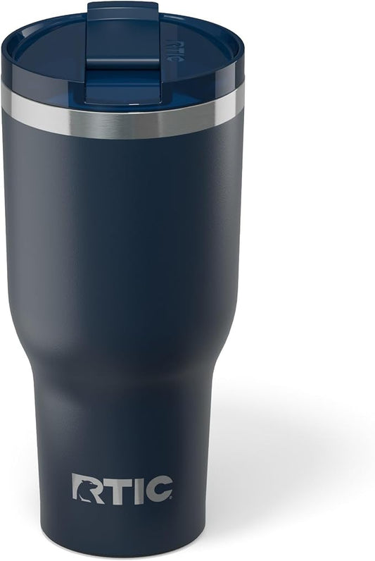 RTIC 40oz Essential Tumbler with Lid, Ceramic Lined, Insulated, Stainless Steel, Metal, Double Wall Vacuum-Insulation, Travel Cup for Iced Coffee, Tea, Hot and Cold Drink, Navy
