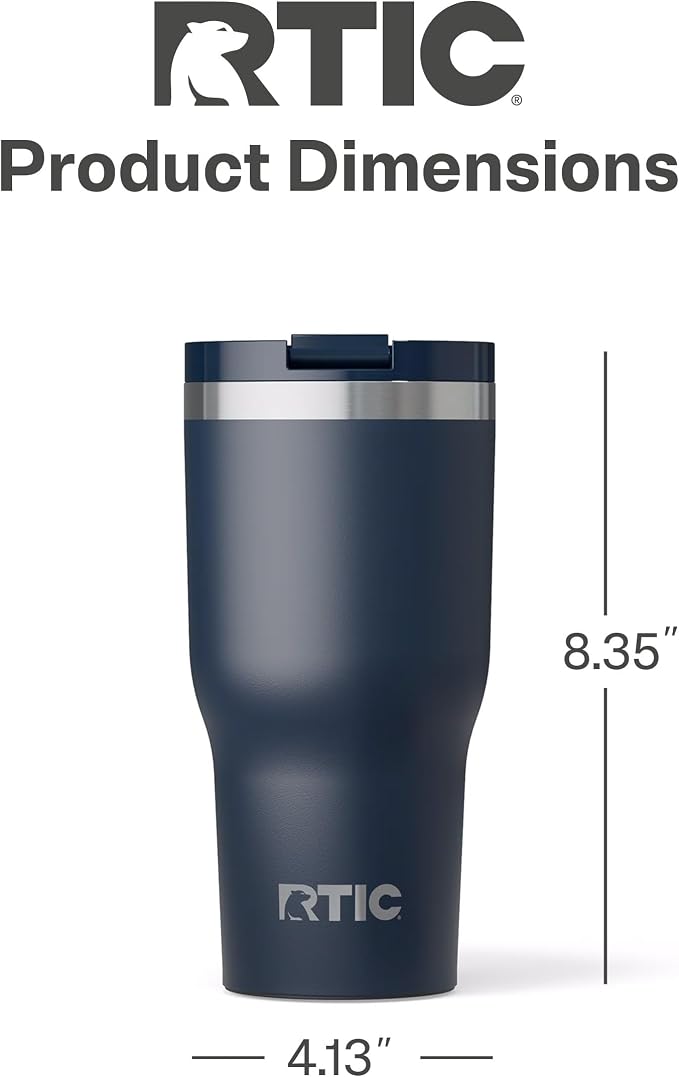 RTIC 30oz Essential Tumbler with Lid, Ceramic Lined, Insulated, Stainless Steel, Metal, Double Wall Vacuum-Insulation, Travel Cup for Iced Coffee, Tea, Hot and Cold Drink, Navy