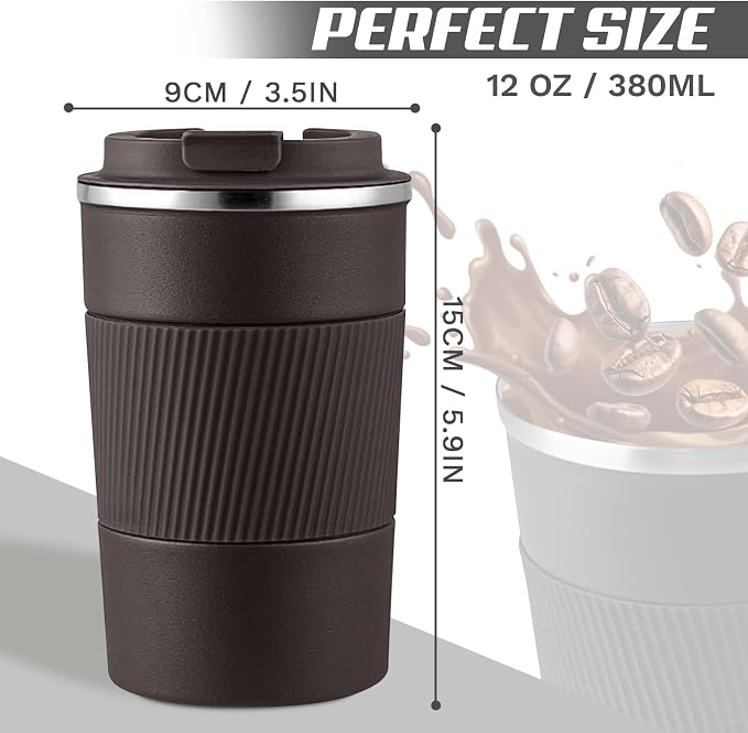 SPLMIFA Vacuum-Insulated Stainless Steel Travel Coffee Mug, Leak-Proof Reusable Coffee Cup with Lid - Keep Hot & Cold Drinks for Hours, Durable Insulated Tumbler for Men & Women(3rd-Dark Coffee, 12OZ)