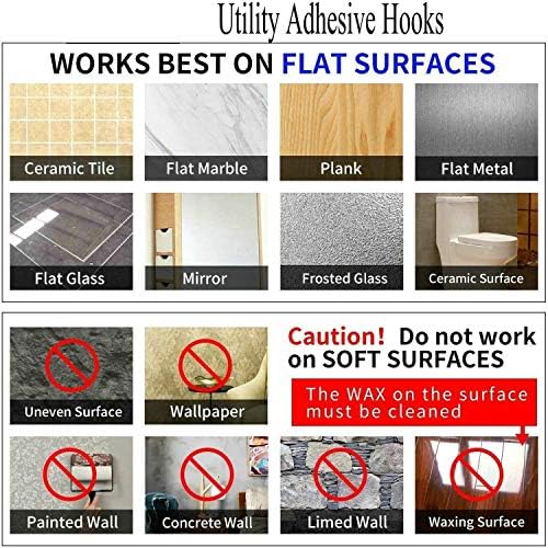 24 Pack Adhesive Wall Hooks 33LB Heavy Duty No Drill Clear Sticky Hooks