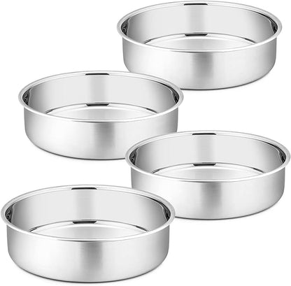 P&P CHEF 8 Inch Cake Pan Set of 4, Stainless Steel Baking Round Cake Pans Tins Bakeware for Birthday Wedding, Leak-proof & Easy Clean, Mirror Finish & Easy Releasing