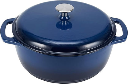 Amazon Basics Enameled Cast Iron Dutch Oven Pot with Lid, Round, Dual Handles, Heavy-Duty, Oven Safe for Stews, Roasting, Baking, 7.3-Quart, Navy