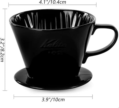Pour Over Ceramic - Coffee Dripper Ceramic Coffee Maker with 3 Holes Flat Bottom, Porcelain Slow Filter Cone for Travel, Camping, Office, Home, Coffee Maker Brew, Black