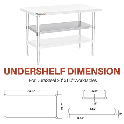 DuraSteel Galvanized Under Shelf for Work Tables - Extra Adjustable Lower Shelf for 30'' x 60'' Stainless Steel and Wooden Worktables - Fits for use in Restaurant, Warehouse, Home, Kitchen, Garage