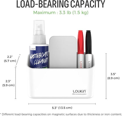 loukin Magnetic Marker Holder Set, Dry Erase Marker Holder, Dry Erase Accessory Tray Set (Includes 1 Eraser, 1 Cleaner, 2 Dry Erase Markers), Ideal for Office, School or Home Use(White)