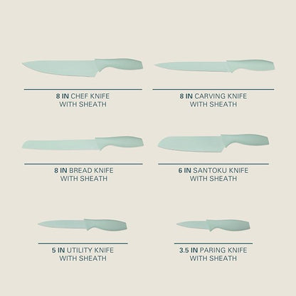 Gibson Home Bostonville 12 Piece Kitchen Knives Set W/Blade Guards/Sheaths, Chef Knife Sets With Nonstick Blades - Blue