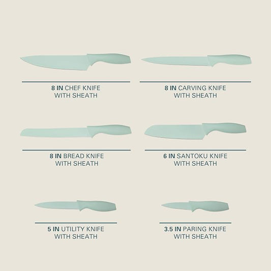 Gibson Home Bostonville 12 Piece Kitchen Knives Set W/Blade Guards/Sheaths, Chef Knife Sets With Nonstick Blades - Blue