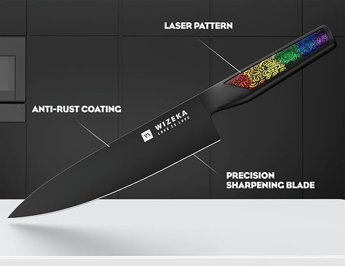 WIZEKA Chef Knife: 8 Inch: Extreme Sharp Kitchen Knife: Full Tang High Carbon Stainless Steel: Chef's knife with Ergonomic Handle with Unique Patterns,Rainbow Series