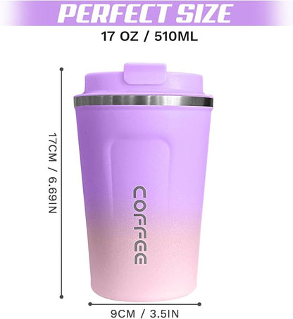 SPLMIFA Travel coffee mugs leak-proof,coffee cups with lids, stainless steel vacuum insulated coffee tumblers, thermal insulation cups for men & women keep drinks hot & cold(2nd-Purple Pink, 17OZ)