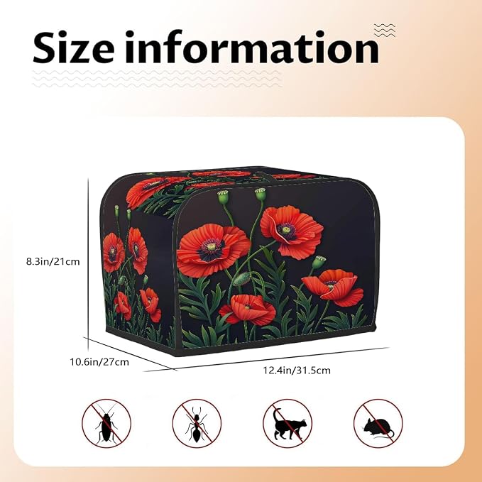 Toaster Cover 4 Slice Wide Slot Flower Floral PoppyBread Toaster Oven Dustproof Cover Small Appliance Kitchen Covers Dust and Fingerprint Protection for Women Gift 4 Slice