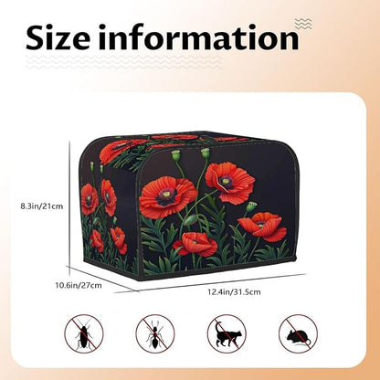 Toaster Cover 4 Slice Wide Slot Flower Floral PoppyBread Toaster Oven Dustproof Cover Small Appliance Kitchen Covers Dust and Fingerprint Protection for Women Gift 4 Slice