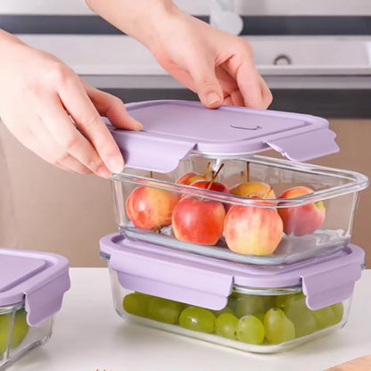 Glass Food Storage Containers with Lids, Airtight Meal Prep Containers, 4 Pack Set with Multiple Sizes (Purple)