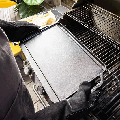 Lodge Pro-Grid Reversible Grill/Griddle - 20 Inches x 10.5 Inches - Dual-Sided Cast Iron Griddle - Double Burner Grill - Even Heat Distribution - PFAS-Free Non-Toxic Cookware