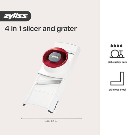 Zyliss Slicer - Food Cutter with Dishwasher Safe Blade & Pieces - Kitchen Tool for Easy & Effortless Slicing - Multipurpose Tool for Vegetables & More - 4-in-1 Slicer & Grater