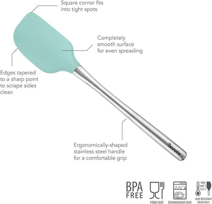 Tovolo Flex-Core Silicone Spatula Metal Handle for Scraping Bowls Mixing and Baking, Dishwasher Safe Stainless Steel Silicone Spatula for Cast Iron and Nonstick Cookware, Aqua Seafoam Green