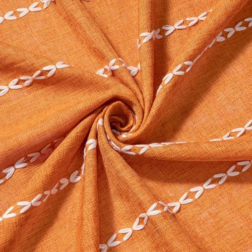 Farmhouse Tassel Linen Shower Curtain,3D Embroidery Stripe Orange,36x72