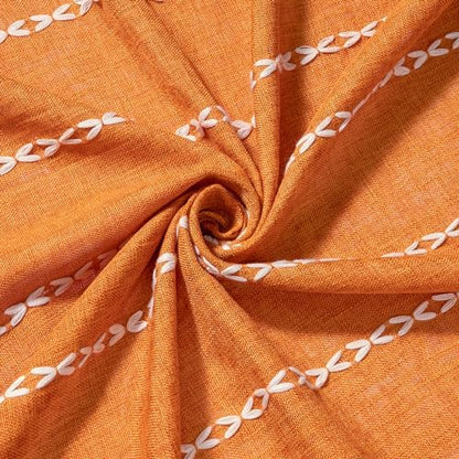 Farmhouse Tassel Linen Shower Curtain,3D Embroidery Stripe Orange,36x72