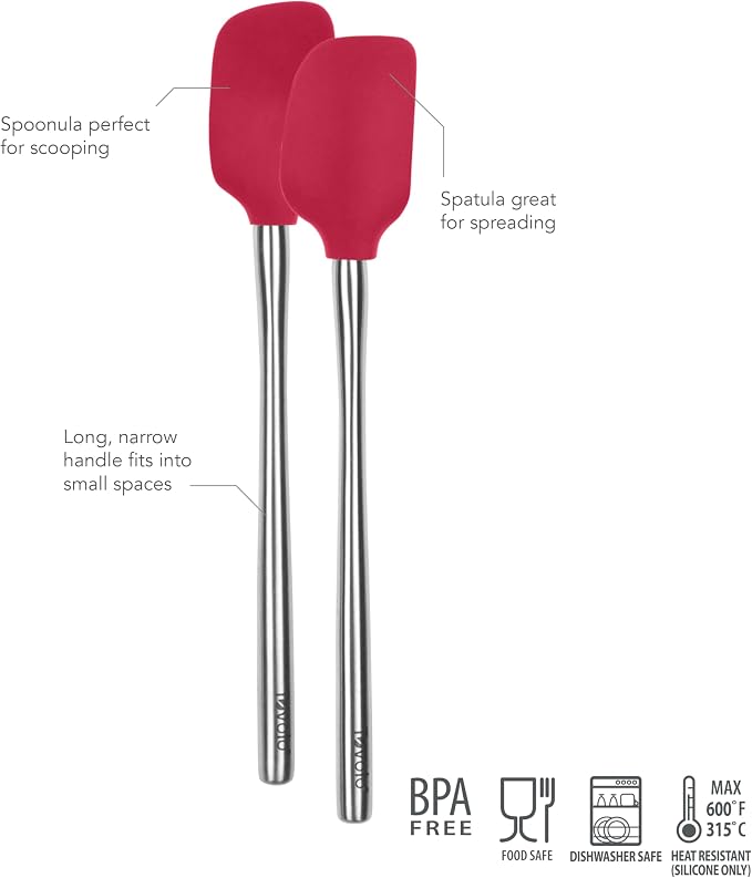 Tovolo Flex Core Mini Silicone Spatula Spoonula Set of 2 with Stainless Steel Handles for Cast Iron Non Stick Cooking Baking Dishwasher Safe Heat Resistant BPA Free Kitchen Utensil, Viva Magenta