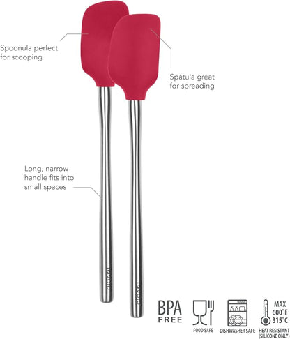 Tovolo Flex Core Mini Silicone Spatula Spoonula Set of 2 with Stainless Steel Handles for Cast Iron Non Stick Cooking Baking Dishwasher Safe Heat Resistant BPA Free Kitchen Utensil, Viva Magenta
