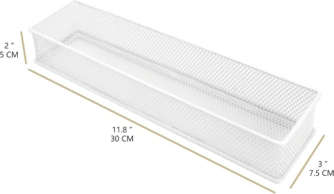 Annova Mesh Stackable Drawer Cabinet and Shelf Organizer Bins Storage Basket School Office Supply Holder Tray- Set of 2 (White, 3x12x2 Inch)