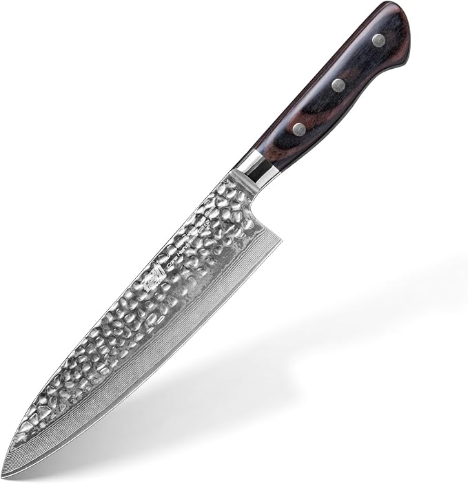FINDKING 8 Inch Gyuto Chef Knife, Razor-Sharp Damascus Steel Edge Kitchen Knife, All-Purpose Japanese Cutting Companion, Professional-Grade Kitchen Essential (Raven Series)
