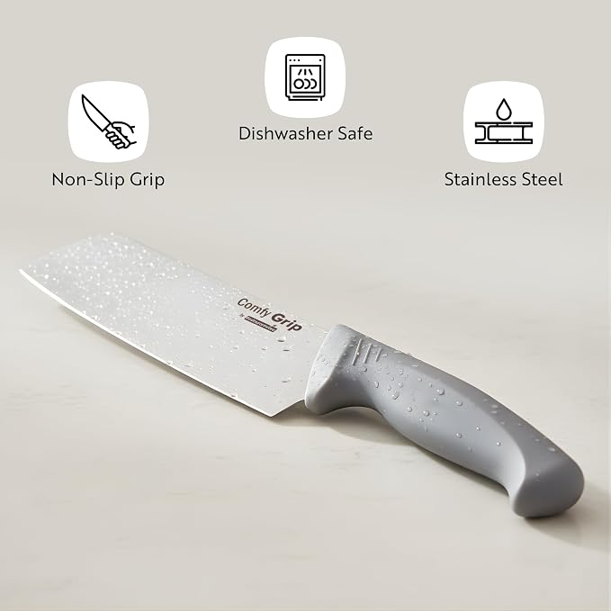 Restaurantware Comfy Grip 6.5 Inch Vegetable Knife 1 Sharp Cooking Knife - Ergonomic Handle Non-Slip Grip Gray Stainless Steel Kitchen Knife Dishwashable Slice And Dice Fruits Or Vegetables