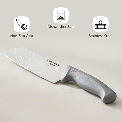 Restaurantware Comfy Grip 6.5 Inch Vegetable Knife 1 Sharp Cooking Knife - Ergonomic Handle Non-Slip Grip Gray Stainless Steel Kitchen Knife Dishwashable Slice And Dice Fruits Or Vegetables