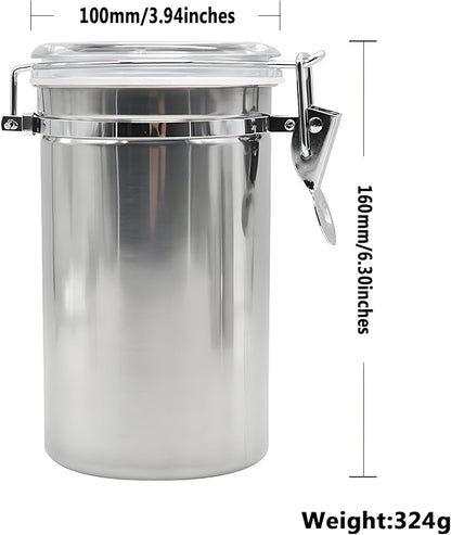 Stainless Steel Vacuum Seal Coffee Canister With Clear Lid, Airtight Food Storage Container With Locking Clamp for Coffee Beans, Tea, Cereal, Nuts (Stainless Steel With Clear Lid, 67.6 fl oz / 2000ml)