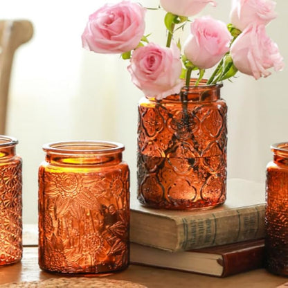 ANSQU Vintage Glass Kitchen Storage Counter Jar, Candy Jars with Lids, Coffee Container for Ground Coffee, Mason Jar Hold Coffee Beans, Tea, Sugar, Bath Salts & More, 23.7 FL OZ (Amber, 1Pack)