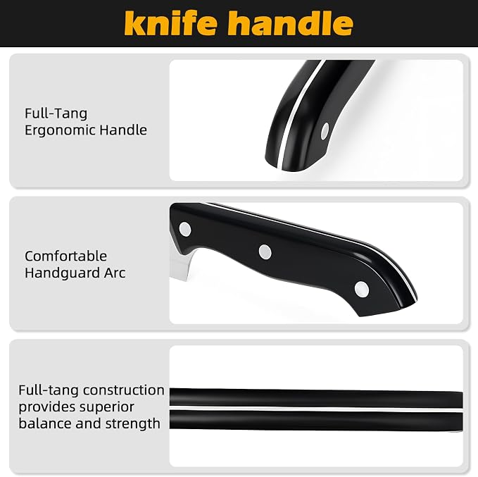 3-Piece Kitchen Knife Set: 8" Chef, 5" Utility, 4.5" Paring Knife. Stainless Steel Blades in Black, Ideal for Cooking, Chopping, Slicing and BBQ.