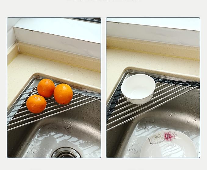 Ahyuan Roll up Dish Drying Rack Over The Sink Kitchen Roll up Sink Drying Rack Portable Dish Drainer Foldable Dish Drying Rack (Black, Triangle 16.3''X9.4'')