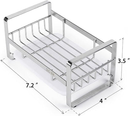 HULISEN Kitchen Sink Sponge Holder, 304 Stainless Steel Kitchen Soap Dispenser Caddy Organizer, Countertop Soap Dish Rack Drainer with Removable Drain Tray, not Including Dispenser and Brush