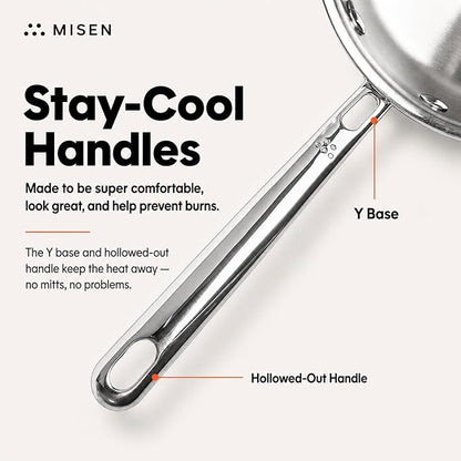 Misen 5-Ply Stainless Steel 10" Frying Pan - Professional Cookware for Induction, Gas and Electric - Dishwasher Safe, Oven Safe to 800°F - Durable, Versatile, Even Heating