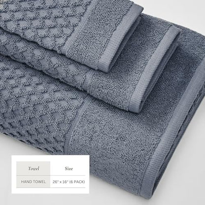 Great Bay Home Hand Towels - 100% Cotton 6 Pack 26x16 Hand Towel Set - Absorbent, Durable, Quick-Dry Towels for Bathroom (Blue)