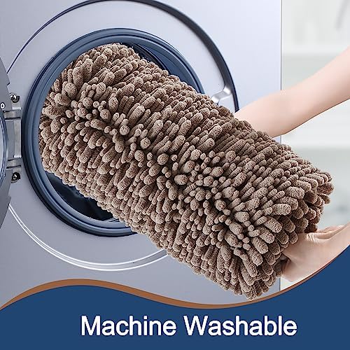 Luxury Chenille Taupe Bathroom Rugs Sets 2 Piece, Thickened Hot Melt Rubber Bottom Bath Mats for Bathroom Non Slip,Bath Rugs Quick Dry Machine Washable for Shower Mat (47"x17"+17"x24")