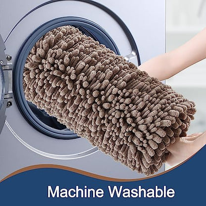 Luxury Chenille Taupe Bathroom Rugs Sets 2 Piece, Thickened Hot Melt Rubber Bottom Bath Mats for Bathroom Non Slip,Bath Rugs Quick Dry Machine Washable for Shower Mat (47"x17"+17"x24")