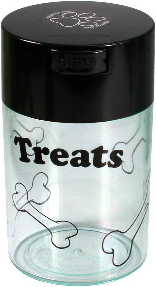 Tightpac Pawvac 1 to 6 Ounces Container, Airtight Pet Food and Treats Storage Jar - Patented Vacuum Seal Container for Pet Food, Treats and other Dry Goods - Clear with Treats