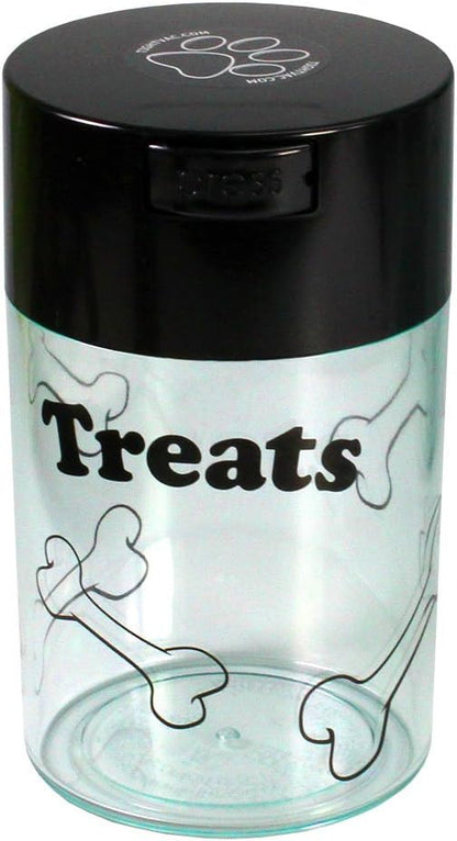 Tightpac Pawvac 1 to 6 Ounces Container, Airtight Pet Food and Treats Storage Jar - Patented Vacuum Seal Container for Pet Food, Treats and other Dry Goods - Clear with Treats