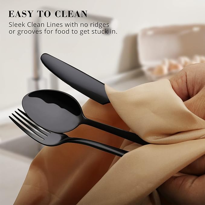 KINGSTONE Black Silverware Set, 20-Piece Flatware Set for 4, 18/10 Stainless Steel Cutlery for Home Kitchen and Restaurant